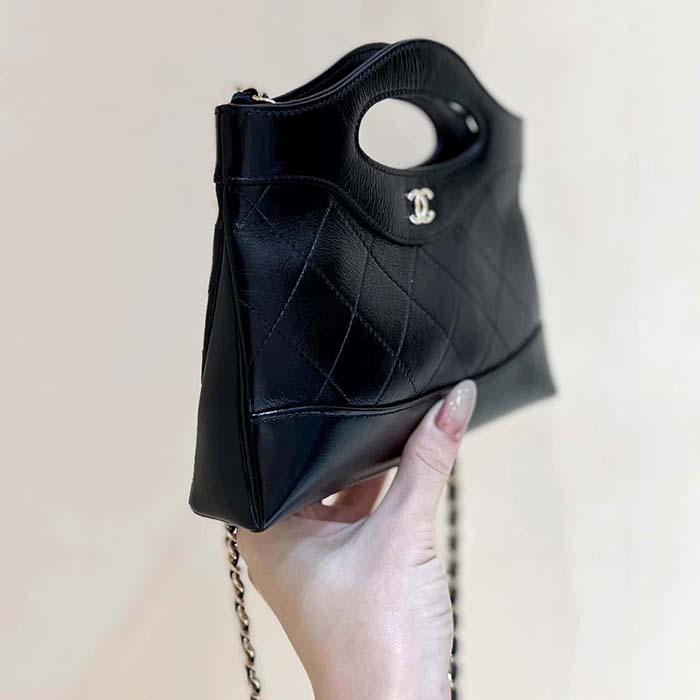 Chanel Women Small Shopping Bag in Aged Calfskin Leather-Black