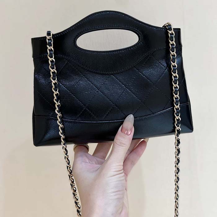 Chanel Women Small Shopping Bag in Aged Calfskin Leather-Black