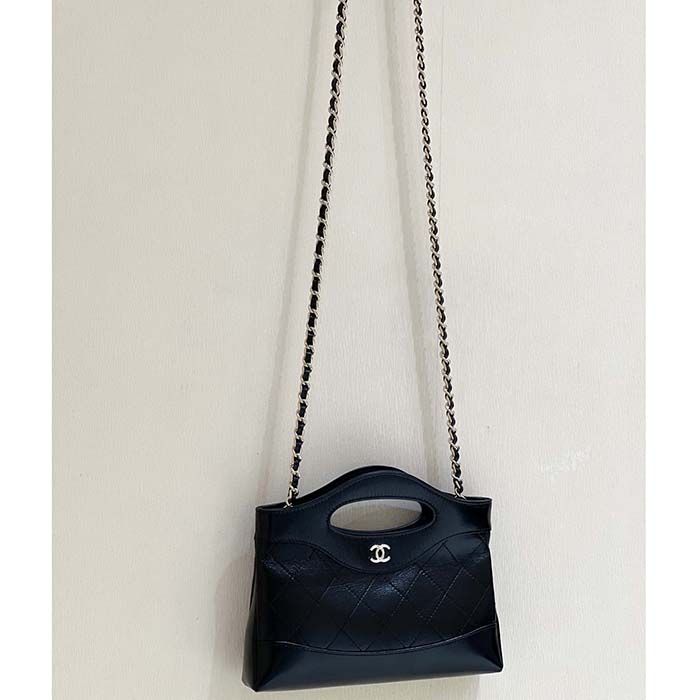 Chanel Women Small Shopping Bag in Aged Calfskin Leather-Black