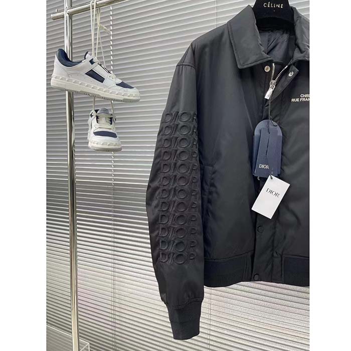 Dior Women CD Bomber Jacket Black Technical Twill Front Snap Closure Piped Side Pockets