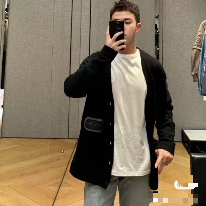 Dior Men CD Christian Dior Couture Cardigan Black Cashmere Jersey