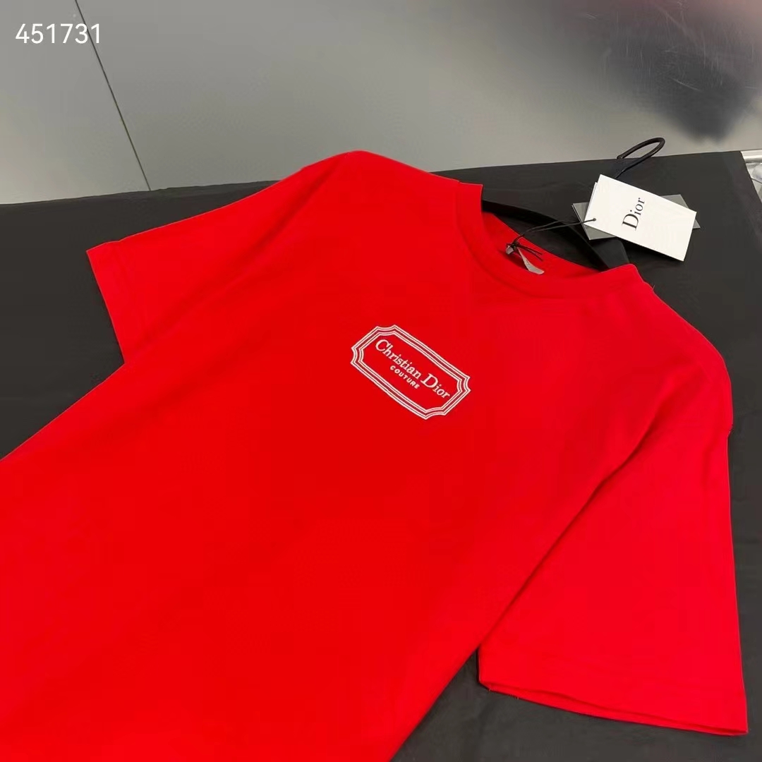 Dior Women CD Christian Dior Couture Relaxed-Fit T-Shirt Red Organic Cotton Jersey Reference 413J696C0554_C380