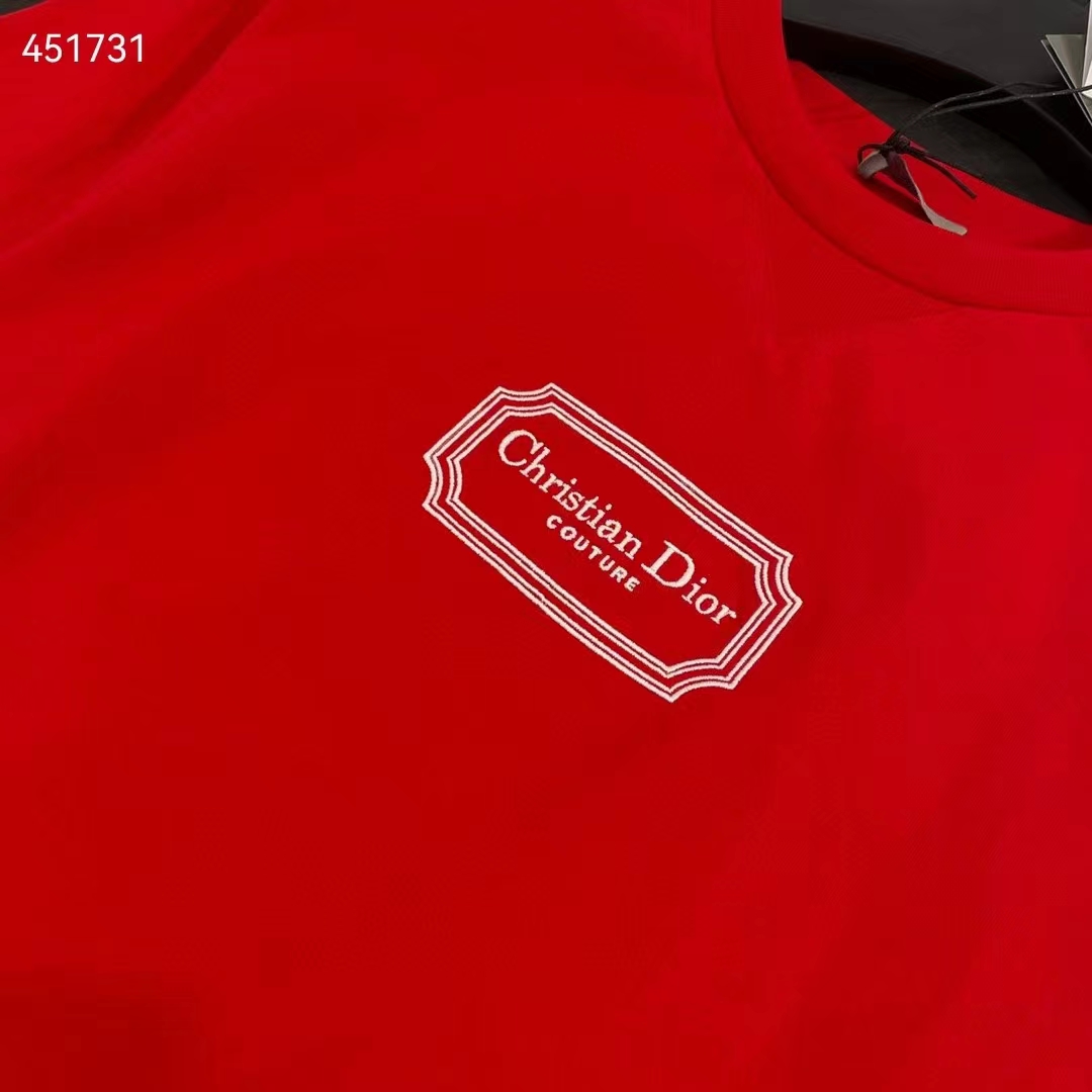 Dior Women CD Christian Dior Couture Relaxed-Fit T-Shirt Red Organic Cotton Jersey Reference 413J696C0554_C380