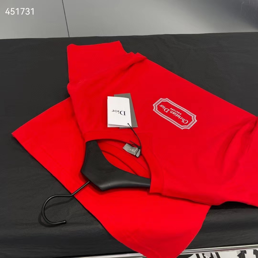 Dior Women CD Christian Dior Couture Relaxed-Fit T-Shirt Red Organic Cotton Jersey Reference 413J696C0554_C380