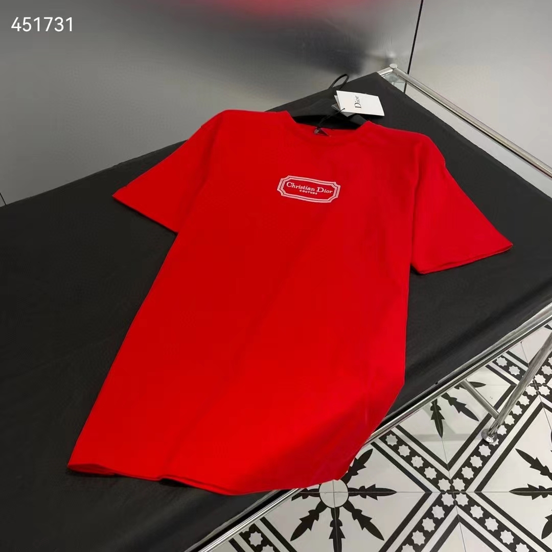 Dior Women CD Christian Dior Couture Relaxed-Fit T-Shirt Red Organic Cotton Jersey Reference 413J696C0554_C380