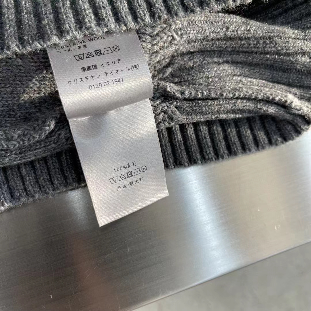 Dior Men CD Dior Icons Sweater Gray Cashmere Knit Stand Collar All-Over Cannage Motif