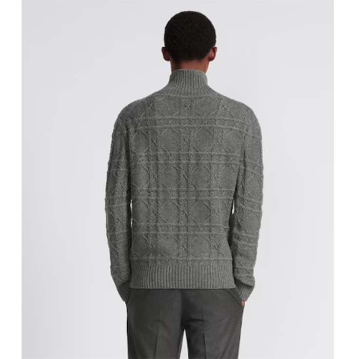Dior Men CD Dior Icons Sweater Gray Cashmere Knit Stand Collar All-Over Cannage Motif