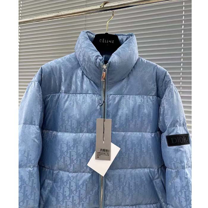 Dior Women CD Dior Oblique Down Jacket Blue Technical Jacquard