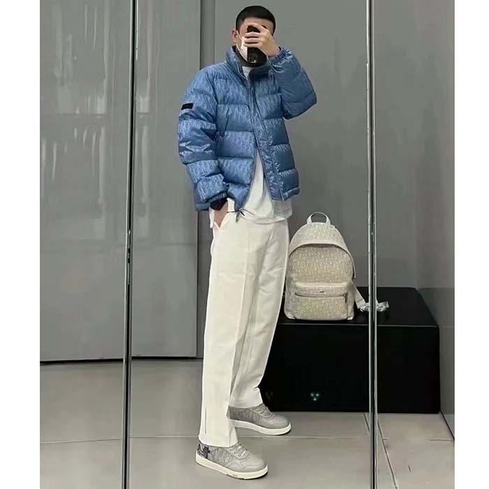 Dior Men CD Dior Oblique Down Jacket Blue Technical Jacquard