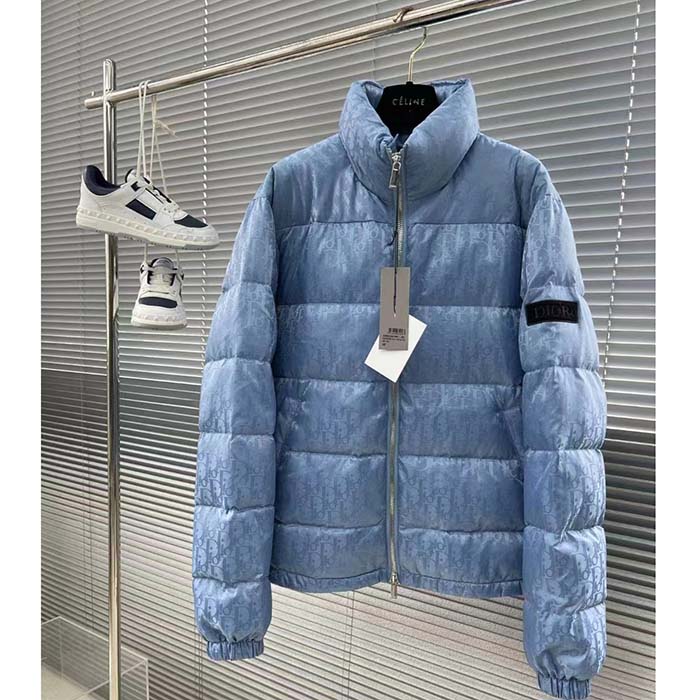 Dior Women CD Dior Oblique Down Jacket Blue Technical Jacquard