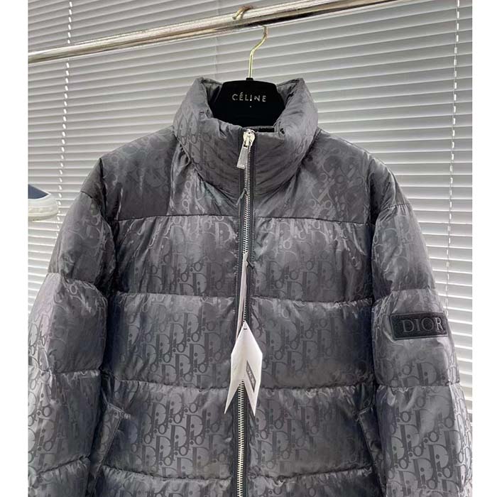 Dior Women CD Dior Oblique Down Jacket Grey Technical Jacquard