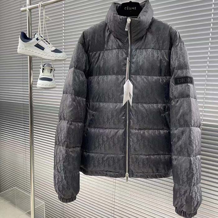 Dior Women CD Dior Oblique Down Jacket Grey Technical Jacquard
