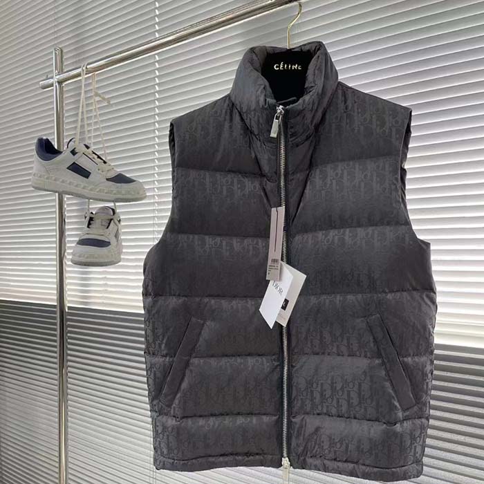 Dior Men CD Dior Oblique Down Vest Gray Technical Jacquard