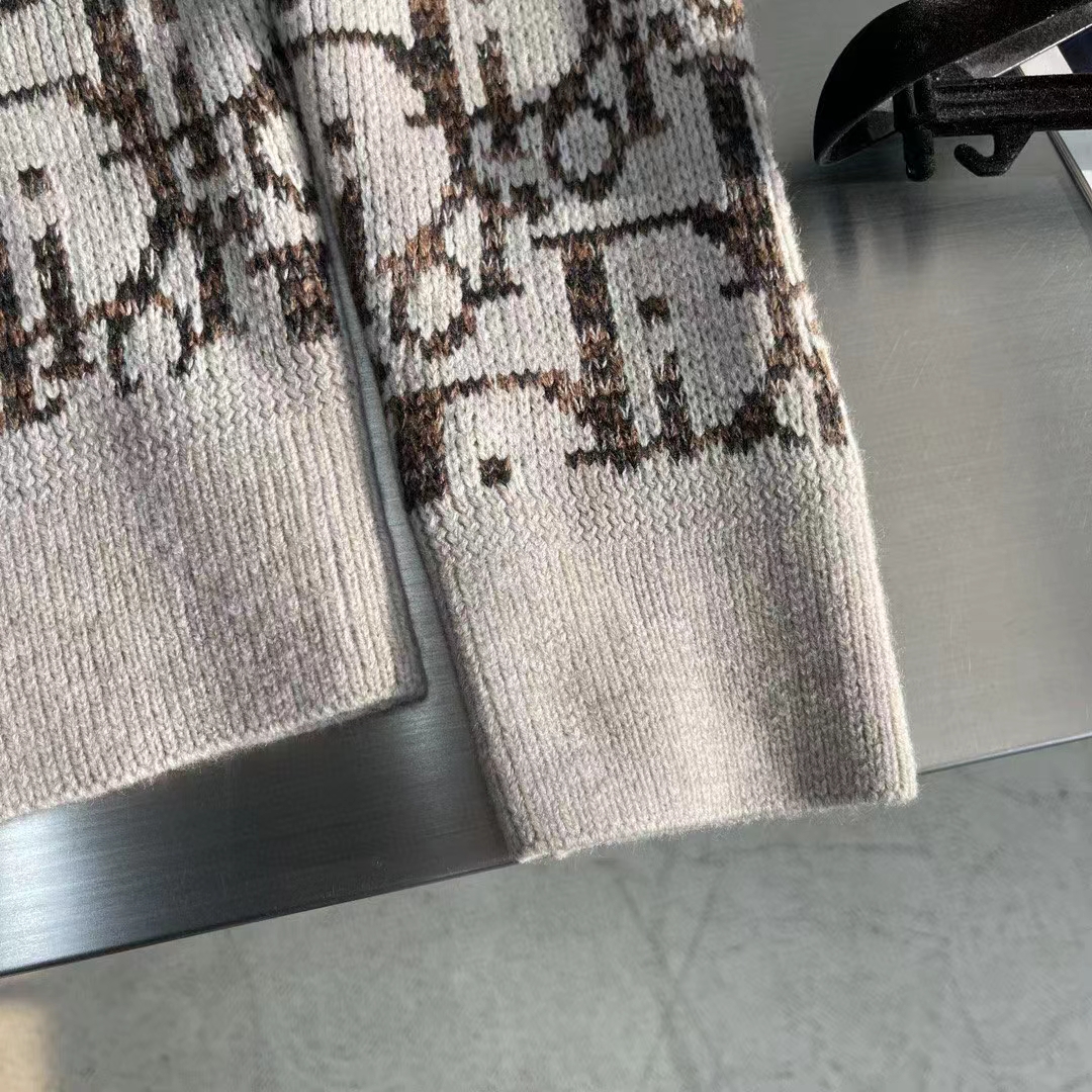 Dior Men CD Dior Oblique Sweater Beige Brown Wool Jacquard