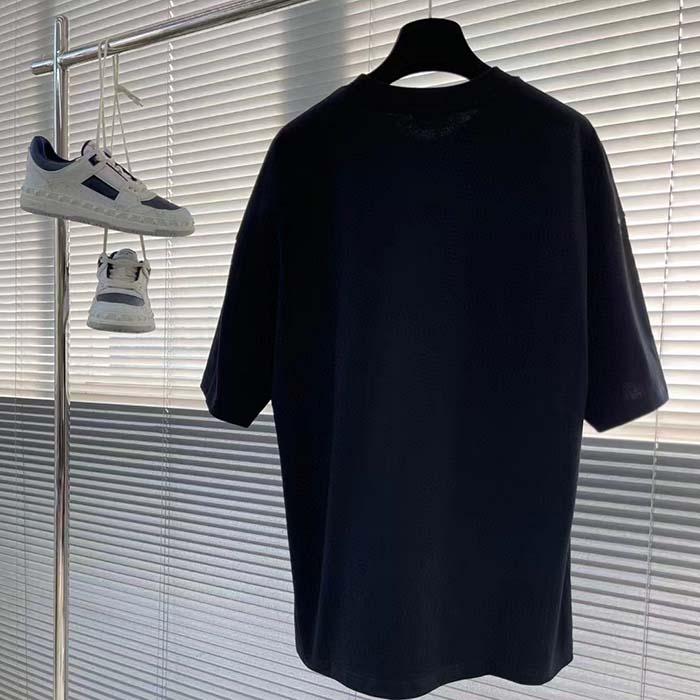 Dior Women CD Dior Otani Workshop Relaxed-Fit T-Shirt Navy Blue Slub Cotton Jersey
