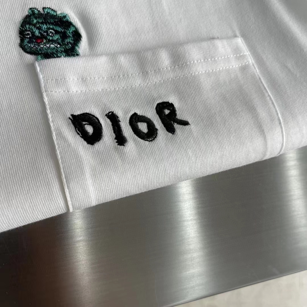 Dior Women CD Dior Otani Workshop Relaxed-Fit T-Shirt White Slub Cotton Jersey
