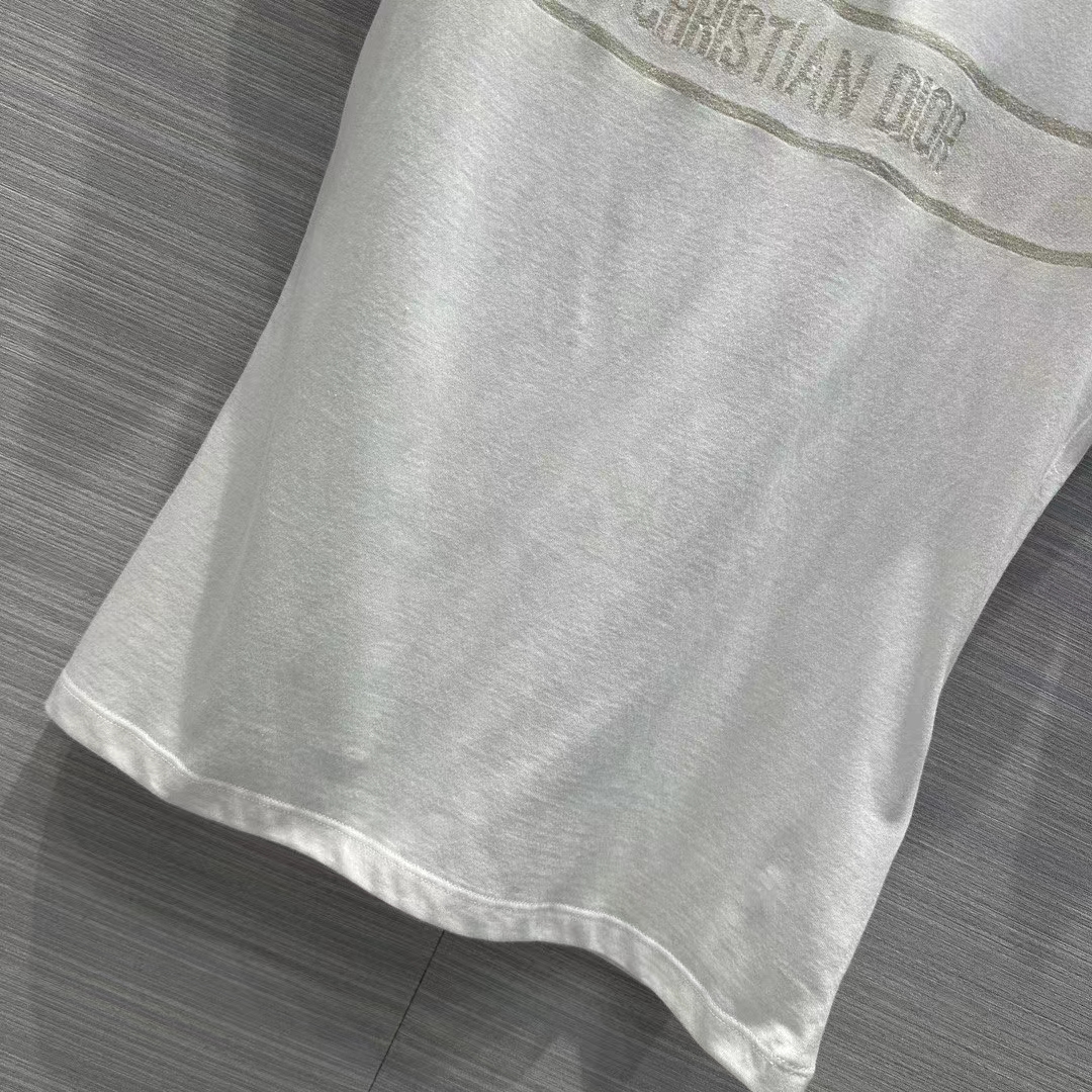 Dior Men CD Embroidered T-Shirt White Cotton Jersey Gold-Tone Signature