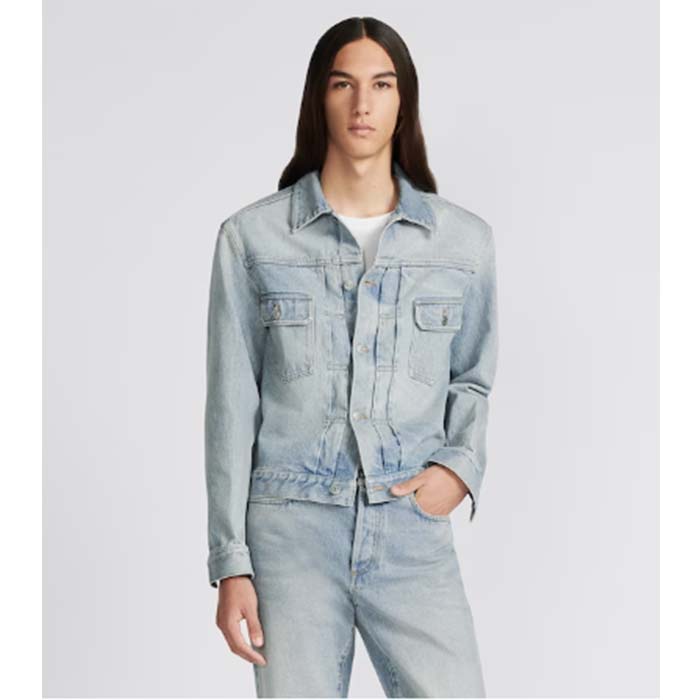 Dior Men CD MKII Jacket Light Blue Cotton Twill Laser-Faded Vintage Effect Heavy-Weight Denim