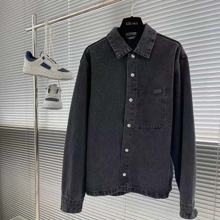 Dior Women CD Overshirt Black Cotton Twill Laser-Faded Vintage Effect Heavy-Weight Denim