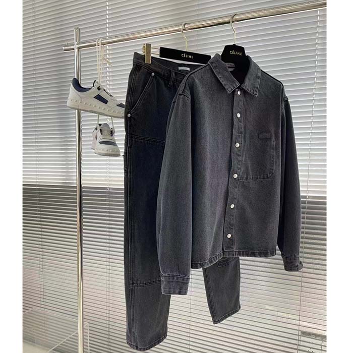 Dior Women CD Overshirt Black Cotton Twill Laser-Faded Vintage Effect Heavy-Weight Denim