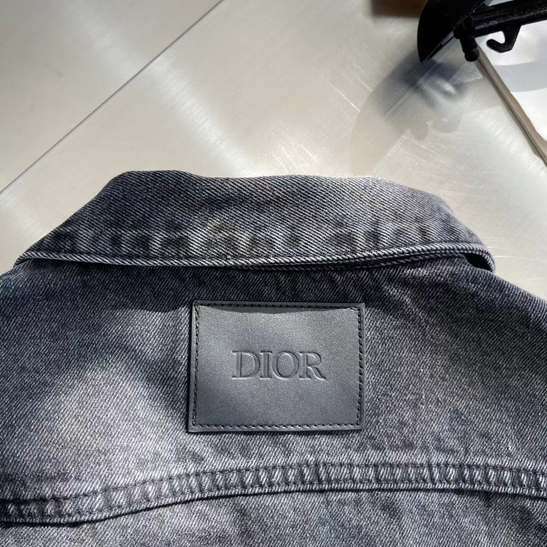 Dior Women CD Overshirt Black Cotton Twill Laser-Faded Vintage Effect Heavy-Weight Denim