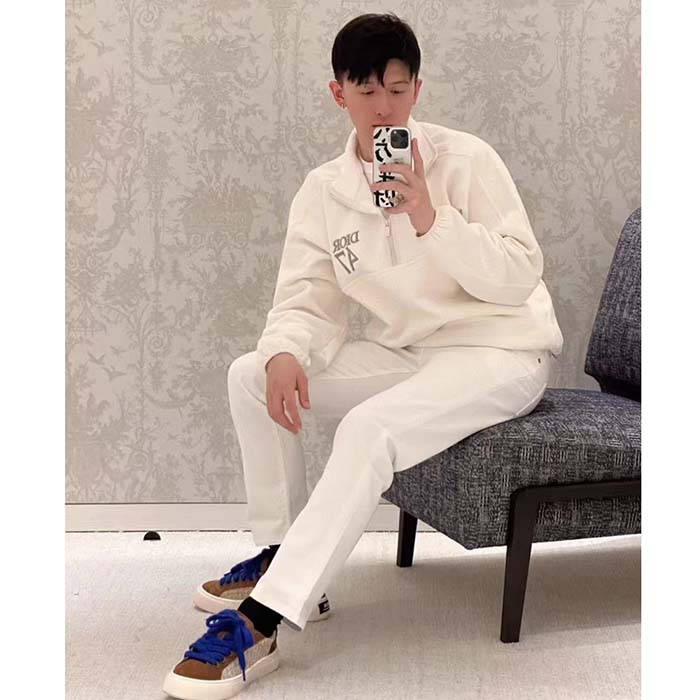 Dior Men CD Regular-Fit Sweater Stand Collar White Cotton Fleece