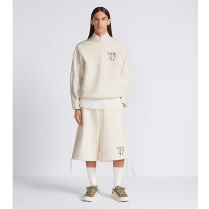 Dior Men CD Regular-Fit Sweater Stand Collar White Cotton Fleece