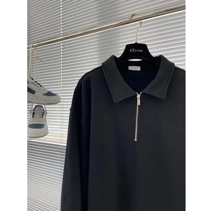 Dior Men CD Zipped Jacket Blue Virgin Wool Blend Viscose Spread Collar