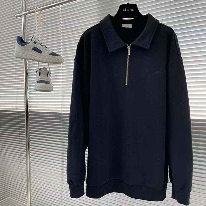 Dior Men CD Zipped Jacket Blue Virgin Wool Blend Viscose Spread Collar
