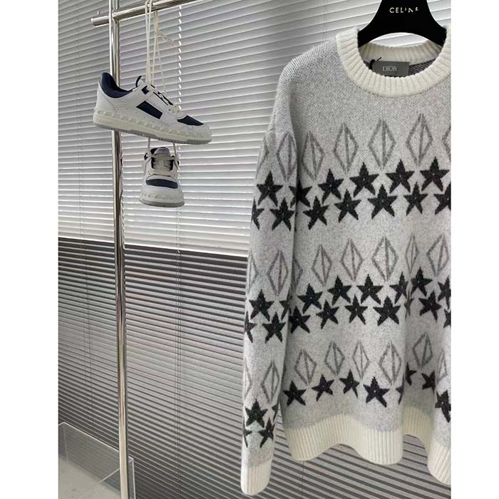 dior women dior and peter doig cd Di*m*nd sweater gray wool jacquard