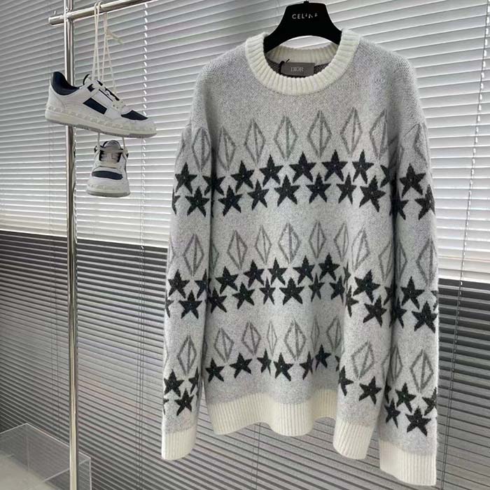 dior women dior and peter doig cd Di*m*nd sweater gray wool jacquard