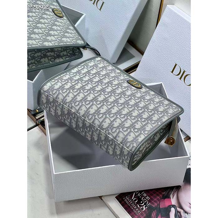 Dior Unisex CD Medium 30 Montaigne Pouch Gray Dior Oblique Jacquard