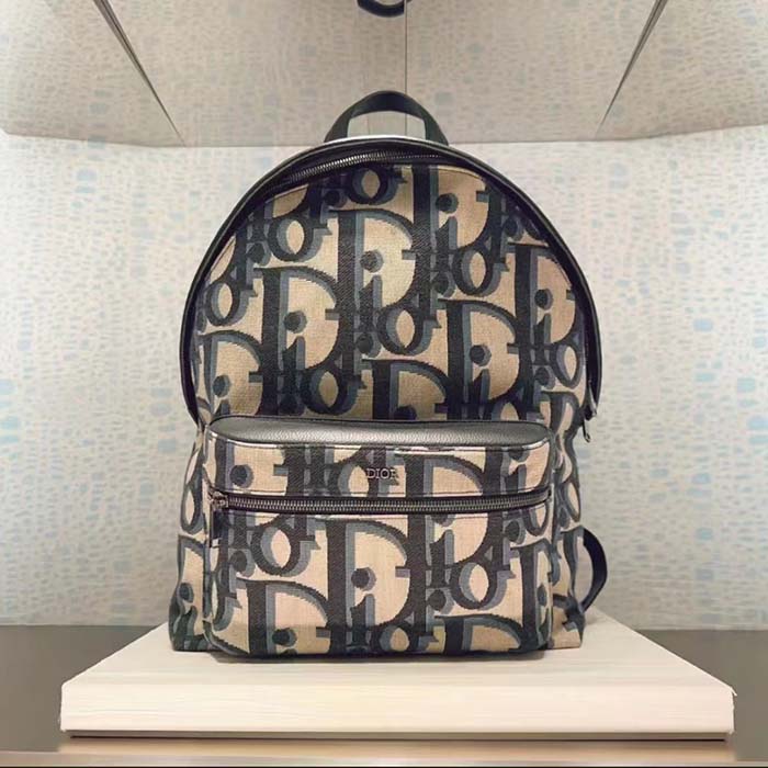 Dior Unisex CD Rider Backpack Beige Black Maxi Dior Oblique Jacquard