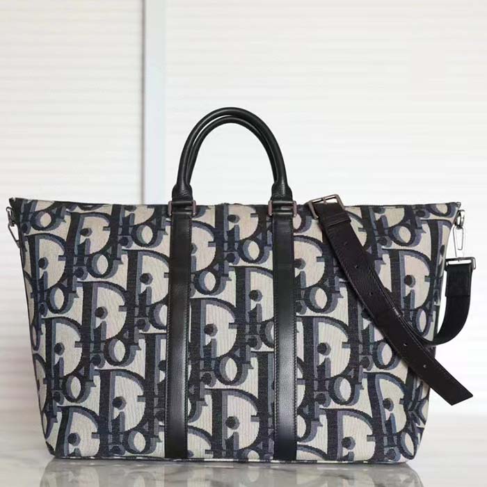 Dior Unisex CD Weekend 40 Bag Beige Black Maxi Dior Oblique Jacquard