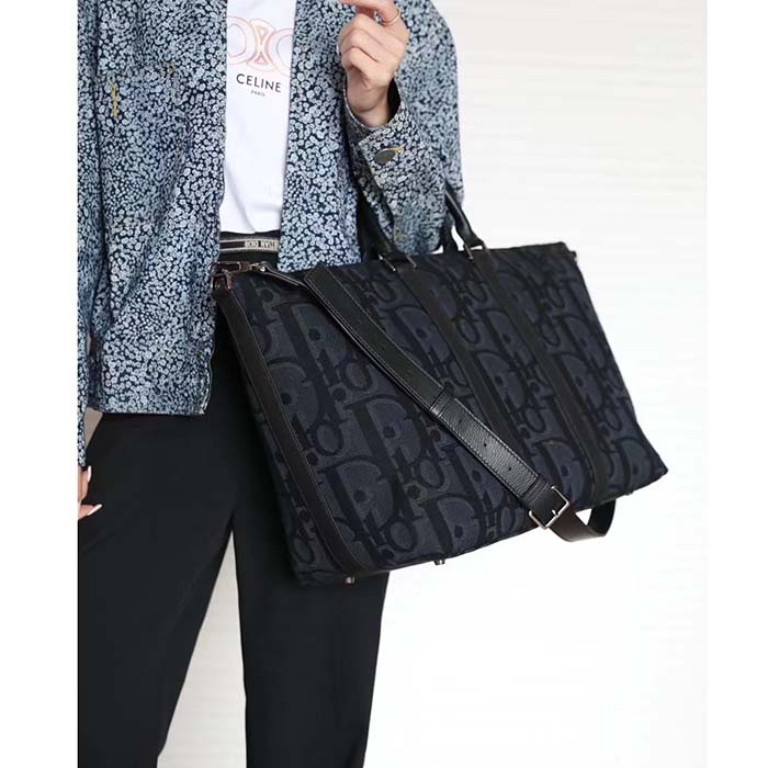 Dior Unisex CD Weekend 40 Bag Black Maxi Dior Oblique Jacquard