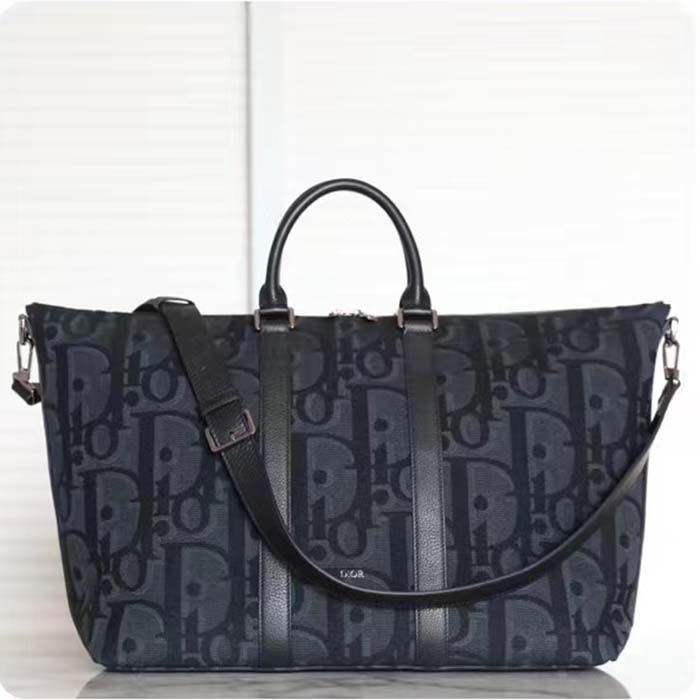 Dior Unisex CD Weekend 40 Bag Black Maxi Dior Oblique Jacquard