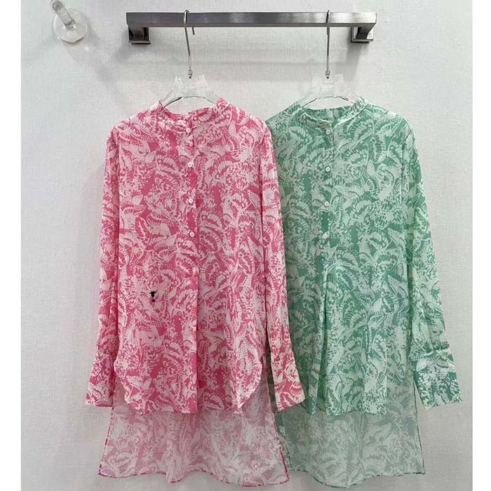 Dior Women CD Blouse Melocoton Pink Cotton Voile with Allover Butterfly Motif