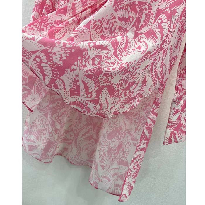 Dior Women CD Blouse Melocoton Pink Cotton Voile with Allover Butterfly Motif