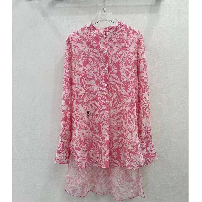 Dior Women CD Blouse Melocoton Pink Cotton Voile with Allover Butterfly Motif