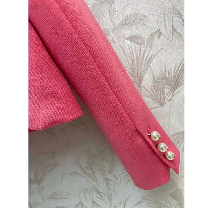 Dior Women CD Cropped Jacket Passion Pink Wool Silk Long Sleeves