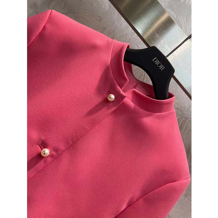 Dior Women CD Cropped Jacket Passion Pink Wool Silk Long Sleeves