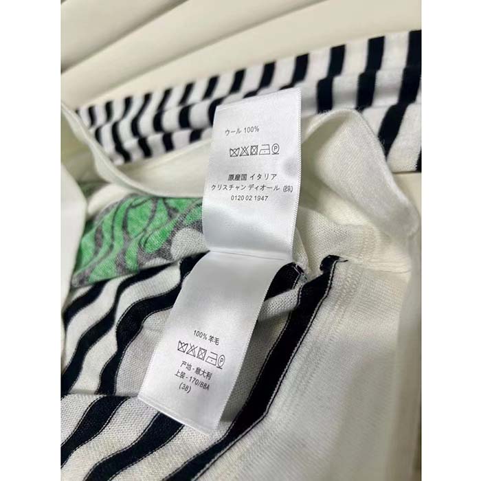 Dior Women CD Dior Marinière Sweater Navy Blue White Linen Cashmere Silk Knit Green Dragon Motif