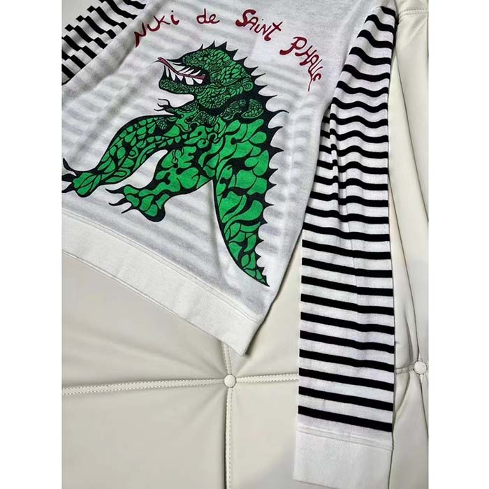 Dior Women CD Dior Marinière Sweater Navy Blue White Linen Cashmere Silk Knit Green Dragon Motif