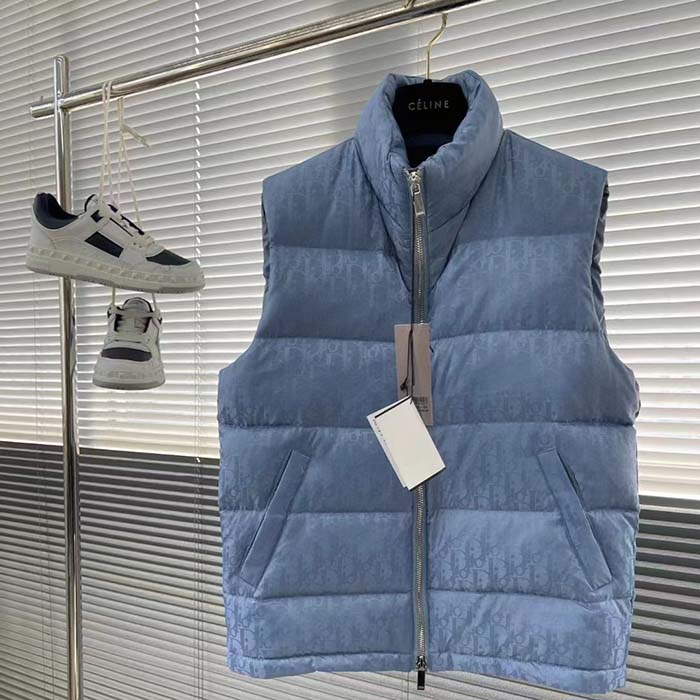 Dior Men CD Dior Oblique Down Vest Blue Technical Jacquard