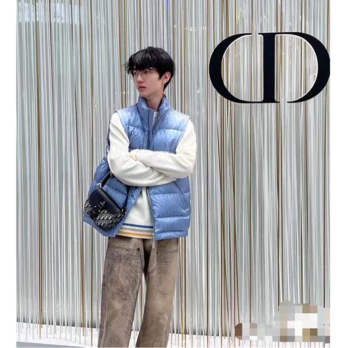 Dior Men CD Dior Oblique Down Vest Blue Technical Jacquard