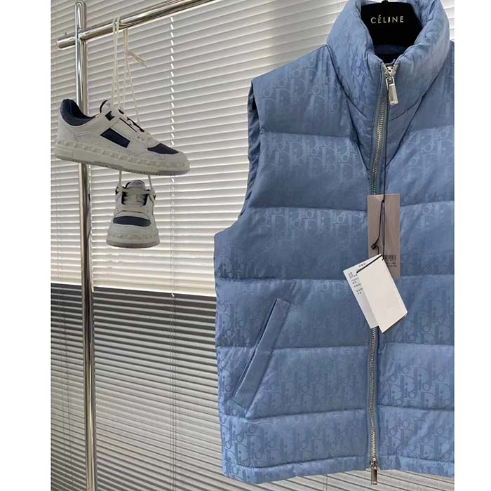 Dior Men CD Dior Oblique Down Vest Blue Technical Jacquard