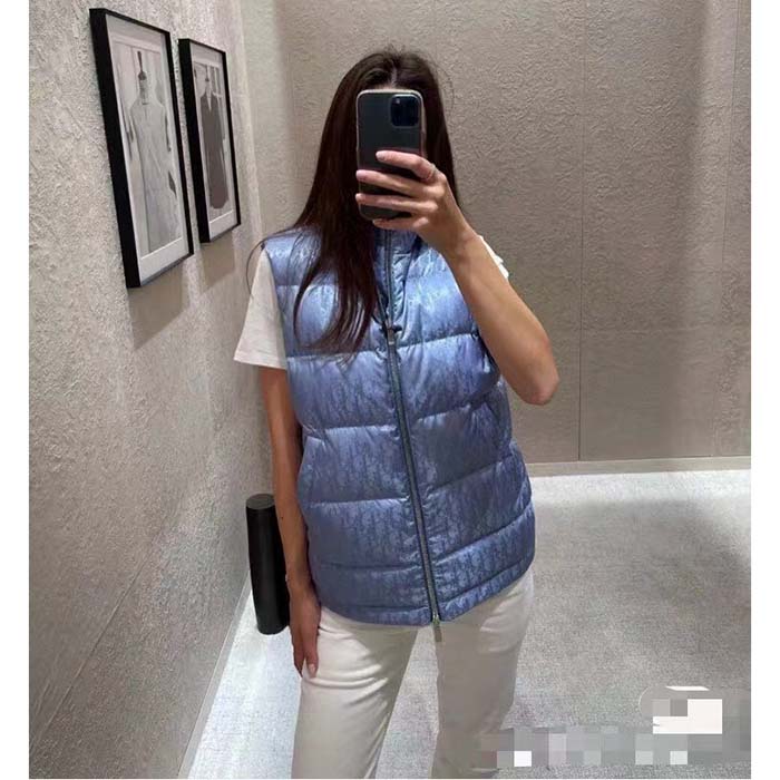 Dior Women CD Dior Oblique Down Vest Blue Technical Jacquard