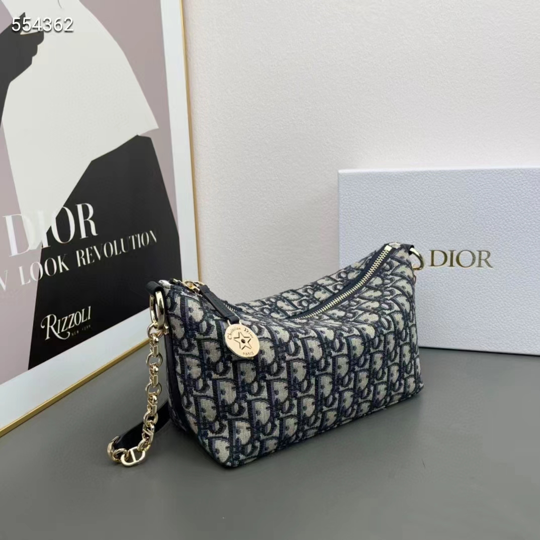 Dior Women CD Diorstar Hobo Bag Chain Blue Dior Oblique Jacquard Reference: S3202UTZQ_M928