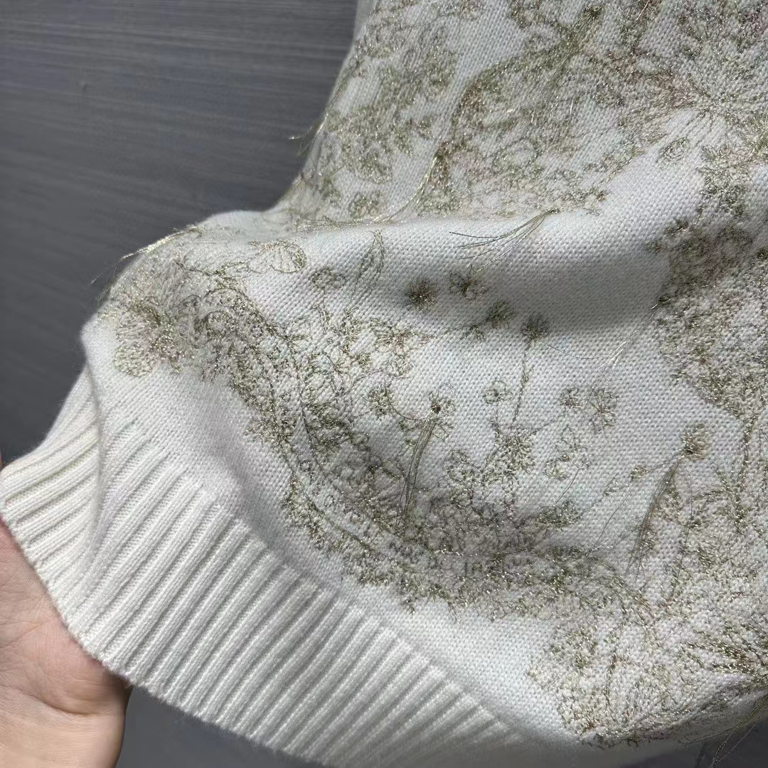 Dior Men CD Embroidered Sweater Gold-Tone White Cashmere Knit Butterfly Around the World Motif