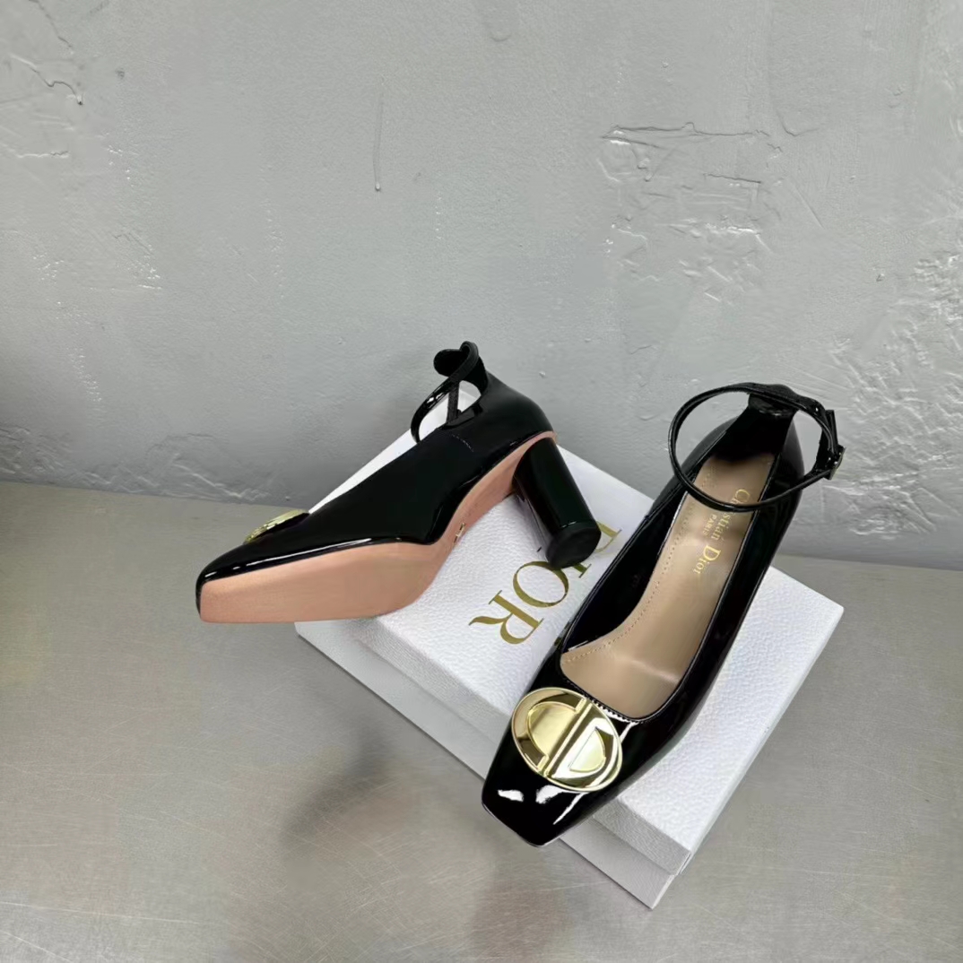 Dior Women CD Forever Dior Pump Black Patent Calfskin Adjustable Buckled Ankle Strap